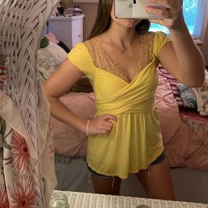 Moda International Lace Yellow Wrap Tee